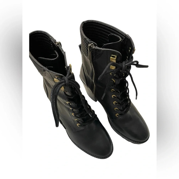 Michael Kors RARE Bastian black leather lace-up heeled ankle boots 8M - Picture 4 of 15